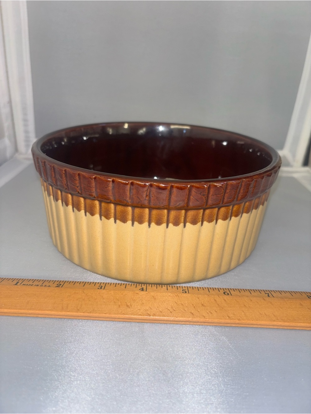 Vintage Brown glazed stoneware Bowl - Brown & Tan Farmhouse Decor Taiwan